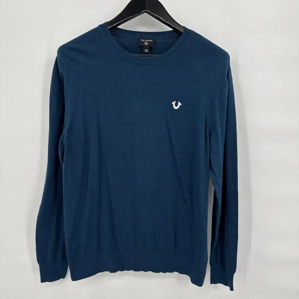 True Religion HS LS Crewneck‎ Sweater blue pullover Men's Size M
